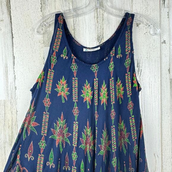 Lapogee India 100% Rayon Blue Orange Floral Long Tank Maxi Tunic Dress medium - Picture 3 of 9